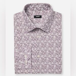 NWT Express Men's Classic Casual Floral Shirt - Purple and White size M Tall